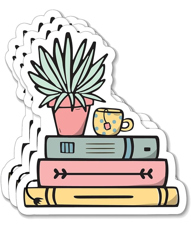 (3PCS) Succulents Books Coffee Reading Sticker for Phone Tablet Laptop Car Truck Window | 2" Sticker