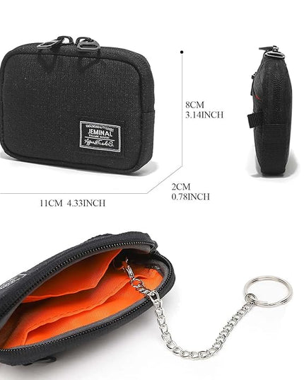 JEMINAL Lanyard Travel Little Coin Purse Pouch Fit for Men & Women & Boys & Girl: Change & Cards & Cash Dual Zip Travel Wallet with Keychain - Men's Detachable Nylon Essentials Change Pouch Purse