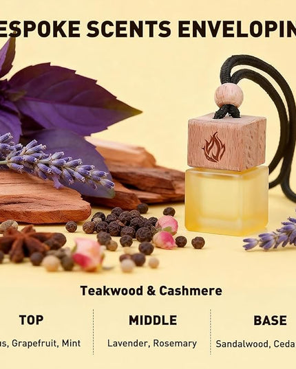 Car Air Freshener Hanging 2 Pack, Teakwood & Cashmere Fragrance Essential Oil Diffuser, Long Lasting Car Scent, Car Accessories for Women Men