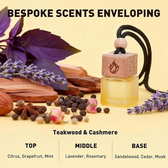 Car Air Freshener Hanging 2 Pack, Teakwood & Cashmere Fragrance Essential Oil Diffuser, Long Lasting Car Scent, Car Accessories for Women Men