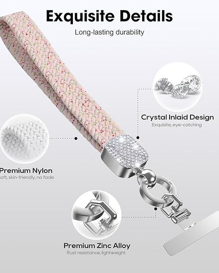 Elastic Phone Lanyard with Phone Tabs, Stretchy Braided Cellphone Wrist Strap and Keys Keychain