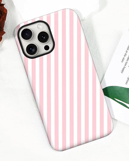 Magnetic for iPhone 16 Pro Case Cute Diagonal Stripes Phone Case, Shockproof Slim TPU and Hard PC Protective Phone Cover Compatible with MagSafe Designed for Women Girls,Pink