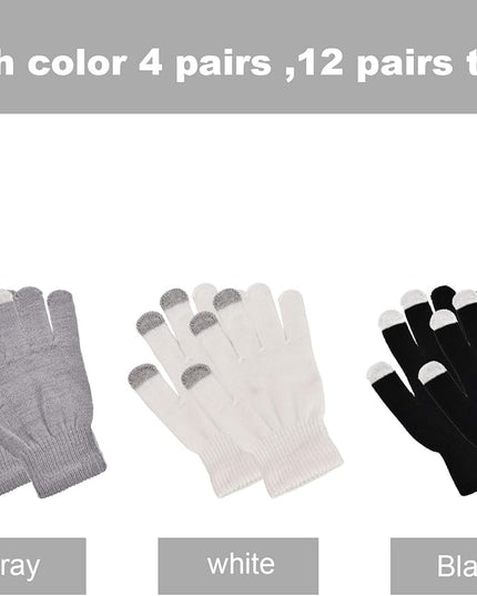 Pangda 12 Pairs Winter Touch Screen Gloves for Men Women Stretch Knitted Texting Gloves Warm Windproof Solid Color Mittens