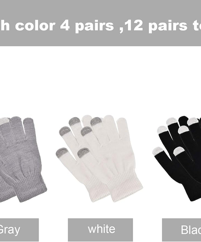 Pangda 12 Pairs Winter Touch Screen Gloves for Men Women Stretch Knitted Texting Gloves Warm Windproof Solid Color Mittens