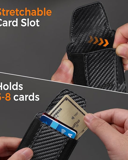 RUNBOX Slim Wallet for Men Front Pocket wallet with Cash Strap Minimalist Leather RFID Blocking wallet