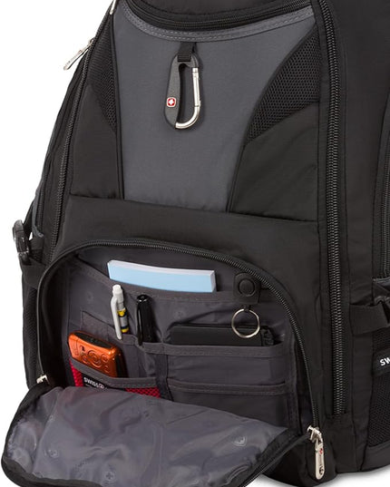 SwissGear 1900 ScanSmart 17” Laptop Backpack Grey/Black – Reflective Tech Backpack with ScanSmart Compartment – Multiple Organizer Pockets & RFID Scan Blocking Technology