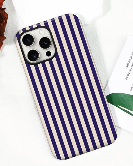 Magnetic for iPhone 15 Case Cute Stripes Phone Case, Shockproof Slim TPU and Hard PC Protective Phone Cover Compatible with MagSafe Designed for Women Girls, Deep Purple