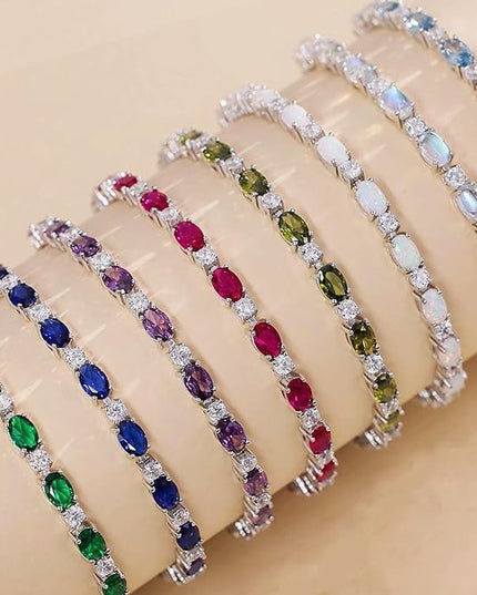 FANCIME Birthstone Tennis Bracelets Sterling Silver Bolo Tennis Bracelets Charm Fine Jewelry Birthday Gifts for Women Mom Wife Her