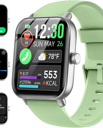Smart Watches for Women/Men, Smart Watch for Android Phones and iPhone Compatible, Alexa Built-in, 1.8" Fitness Watches for Women, IP68 Waterproof /Bluetooth Call, Heart Rate/Sleep Monitor, Green