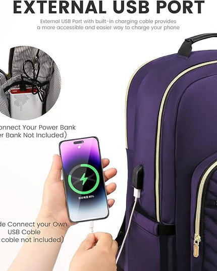 LOVEVOOK Laptop Backpack for Women 17.3 inch,Cute Women Travel Backpack Purse,Professional Laptop Computer Bag,Waterproof Work Business College Teacher Bag Carry on Backpack with USB Port,Royal Purple
