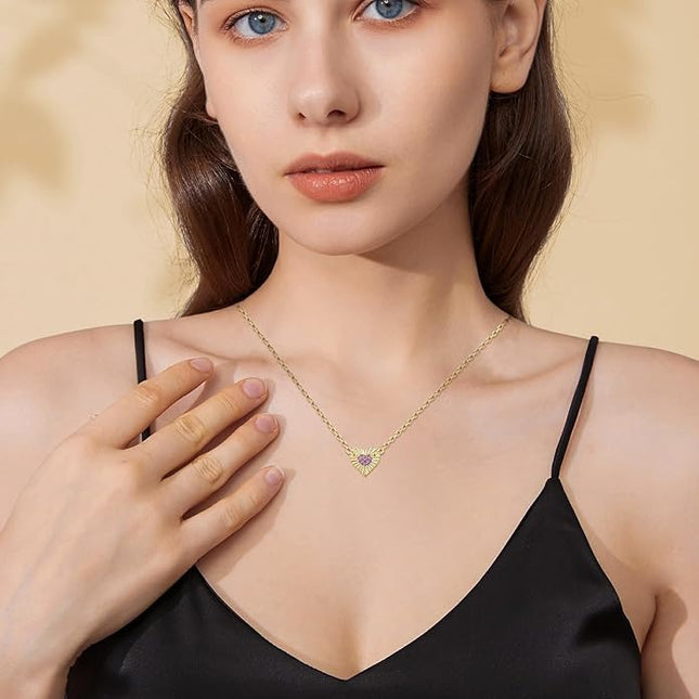 Dainty 14k Gold Heart Necklace, Birthstone Necklace for Women Trendy, Tiny Cubic Zirconia Choker Pendant Necklaces, Cute Love Jewelry Birthday Gifts for Girlfriend Daughter Niece Wife Her