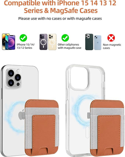 ExtreLife For Magsafe Wallet, Stronger Magnetic Wallet for iPhone 17/16/15/14/13/12 Series, Magnetic Card Holder with 2 Card Slots, Vegan Leather, Max 7 Cards, Slim, Brown