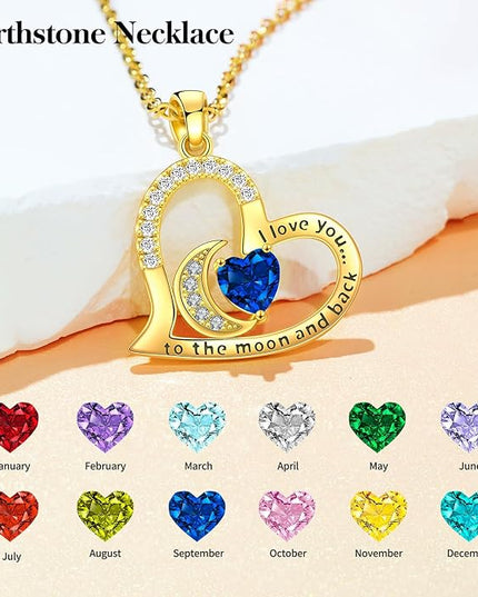 Anniversary Necklace for Women Birthstone Jewelry for Wife Gifts for Her Wife Birthday Gift Ideas Anniversary for Girlfriend I love you to the moon and back Necklaces Filled 925 Sterling Sliver