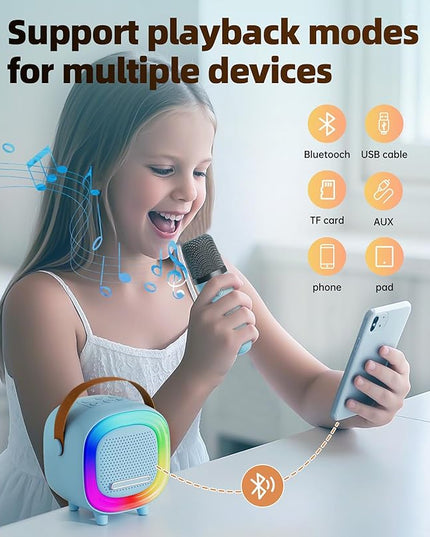 Mini Karaoke Machine Speaker for Kids Adults, Portable Bluetooth with 2 Wireless Microphones, Children's Day Birthday Gift Ideas for Toys for Teens Boys and Girls Aged 4, 5, 6, 7, 8, 9, 10, 11, 12+