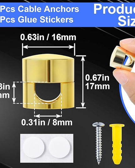 10 Sets Charger Holders for Cords, Gold Color Adjustable Cable Anchor Holders, Adhesive Metal Cord Clips, Cable Management Wire Organizers for Desk, Office, Nightstand