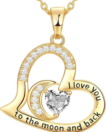 Anniversary Necklace for Women Birthstone Jewelry for Wife Gifts for Her Wife Birthday Gift Ideas Anniversary for Girlfriend I love you to the moon and back Necklaces Filled 925 Sterling Sliver