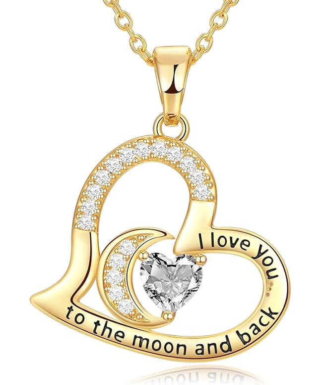 Anniversary Necklace for Women Birthstone Jewelry for Wife Gifts for Her Wife Birthday Gift Ideas Anniversary for Girlfriend I love you to the moon and back Necklaces Filled 925 Sterling Sliver