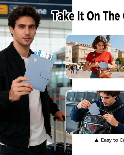 Melsbrinna Premium Leather Passport Holder Covers Case, Waterproof Rfid Blocking Travel Wallet Passport Holder with Pen Holder, Cute Passport Book for Women/Men