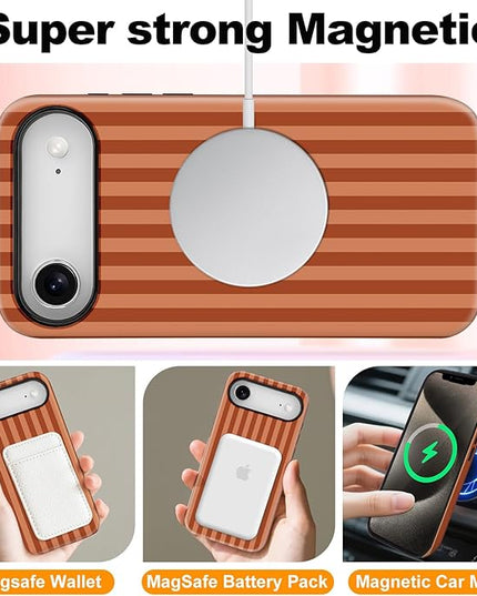 Magnetic for iPhone 17 Air Case Cute Stripes Phone Case, Shockproof Slim TPU and Hard PC Protective Phone Cover Compatible with MagSafe Designed for Women Girls, Deep Brown