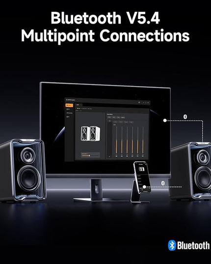 Edifier QR30 2.0 Desktop Active Speaker, Compact Bluetooth V5.4 Computer Speakers, Wireless Bookshelf Speaker, 30W (RMS), 3.5mm AUX & USB-A Wired Input, Dynamic Light Effects, App Control, Black