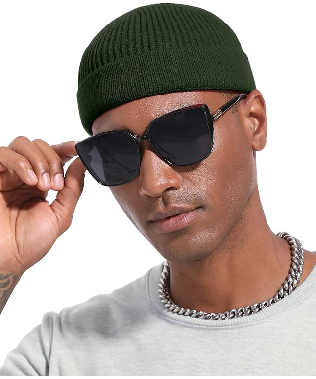 Short Fisherman Beanie for Men Women, Wool Knit Cuff Warm Winter Hats, Trawler Beanie Watch Caps Soft Skullcap