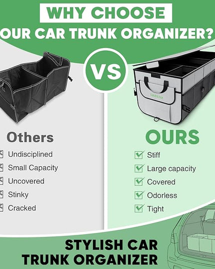 Simniam Car Trunk Organizer with Insulated Grocery Bag- 110L High Capacity Car Storage Box, with 4 Compartments, Reflective Strip, Cover, for Auto, SUV, Truck, Minivan
