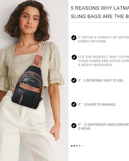 7L Sling Bag For Women Men Backpack Fanny Pack Crossbody Chest Travel Shoulder Belt Bags Purse Handbag PU Leather