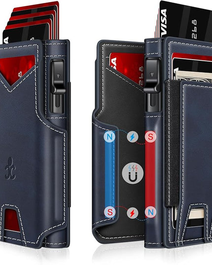 Wallet for Men Wallet with Slim Pop Up Card Holder 9-13 Cards, Bifold Minimalist Smart Wallet RFID Blocking Credit Card Holder with ID Window & Stretchable Cash Slot Compact Metal Aluminum Card Case