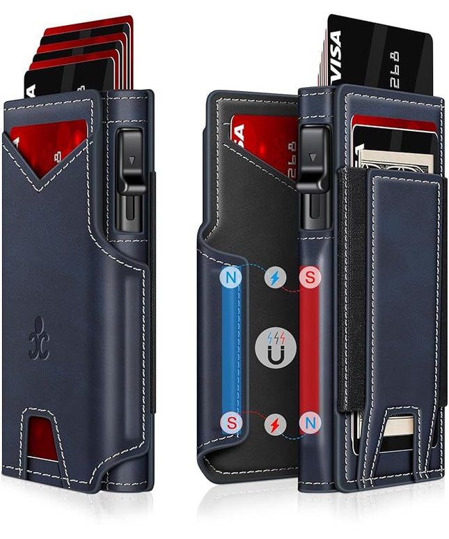 Wallet for Men Wallet with Slim Pop Up Card Holder 9-13 Cards, Bifold Minimalist Smart Wallet RFID Blocking Credit Card Holder with ID Window & Stretchable Cash Slot Compact Metal Aluminum Card Case