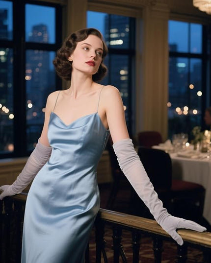 THARAHT Women Long Gloves with Satin Elbow Length for 1920s Opera Tea Party Costumes Bridal Evening Dress