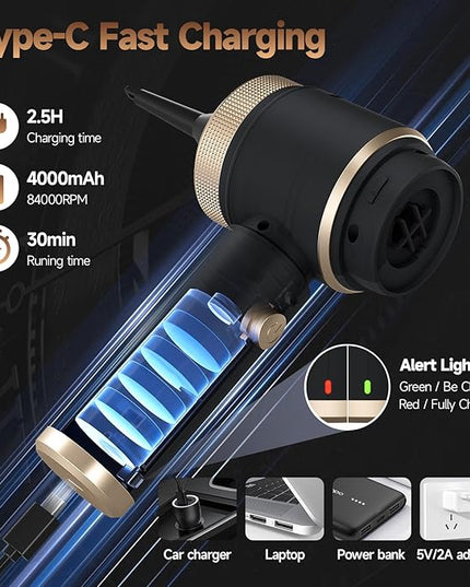 Car Vacuum Portable Cordless, Hand Vacuum with 16000PA High Power, 7 in 1 Mini Car Vacuum Cleaner with One-Click Empty, Dual Hepa Filter, LED Light, Type-C Charging Small Handheld Vac