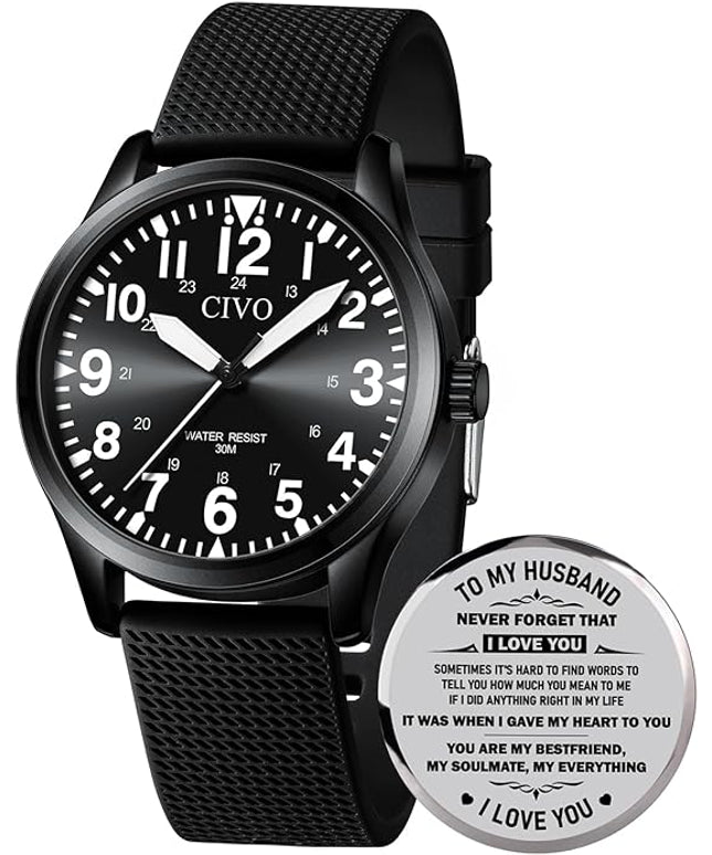 CIVO Analog Wrist Watches for Men: Waterproof Stainless Steel Mens Watches - Silver Watch with Easy Read Dial Men's Watch for Gift