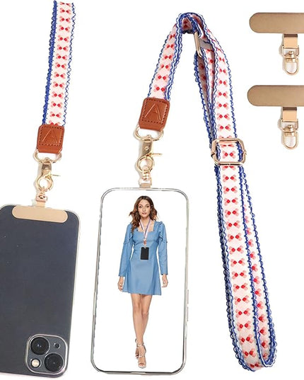 LEMEDE Phone Charm Lanyard, Gold Buckle Adjustable Crossbody and Wrist Strap with 2pcs 360-Degree Rotatable Phone Pad