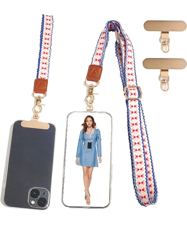 LEMEDE Phone Charm Lanyard, Gold Buckle Adjustable Crossbody and Wrist Strap with 2pcs 360-Degree Rotatable Phone Pad