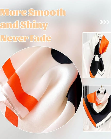 kcctoo 27.5" Mulberry Silk Feeling Head Scarf Women's Fashion Square Neck Satin Scarfs for Bag Hair Scarves Gift