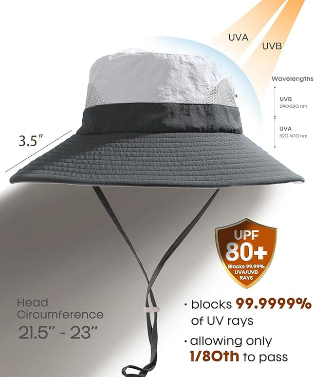 FURTALK Womens Sun Hat with Ponytail Hole Beach Hiking Summer Wide Brim UPF 80+ Outdoor Protection Foldable Bucket Hat