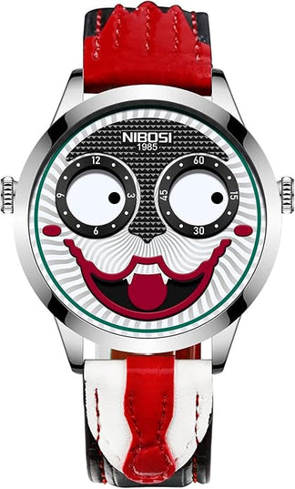 NIBOSI Watches for Men Analog Quartz Clown Dial Wrist Watches Unique Weird Fashion Cool Watch Waterproof Leather Strap Men's Watches