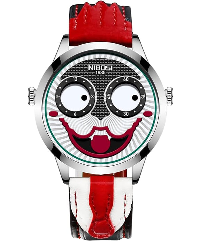 NIBOSI Watches for Men Analog Quartz Clown Dial Wrist Watches Unique Weird Fashion Cool Watch Waterproof Leather Strap Men's Watches