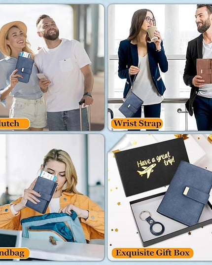 HUANLANG Passport Holder with Airtag for Women/Men, Airtag Passport Wallet for Travel Leather Passport Holder RFID Blocking,Travel Passport Walelt with Credit Card Holder