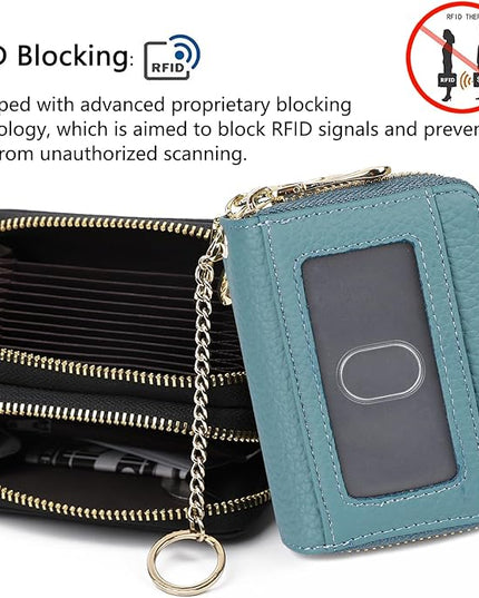 imeetu RFID Credit Card Holder, Small Leather Zipper Card Case Wallet for Women