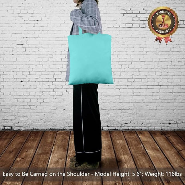 TOPDesign 12-Pack Economical 16"x15" Aqua Blue Cotton Tote Bags, Lightweight Medium Reusable Grocery Shopping Cloth Bags, Suitable for DIY, Advertising, Promotion, Gift, Activity