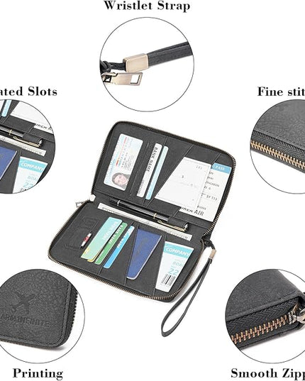 Family Passport Holder Wallet RFID Blocking Zippered Passport Wallet,Women and Men Travel Wallet Ladies Passport Cover