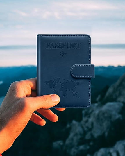 Passport Holder for Travel Passport Holder with Card Slots Holder Passport Case Passport cover for Women and Men Passport Wallet Travel Essentials and Accessories (Buckle, Navy)