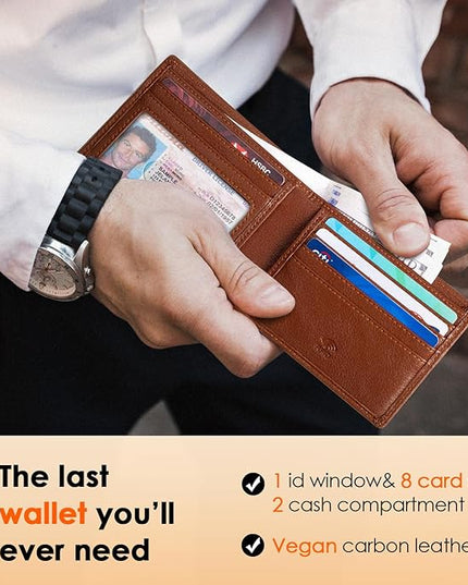 RUNBOX Wallet for Men Slim Leather Bifold RFID Blocking Minimalist Front Pocket Design with Gift Box
