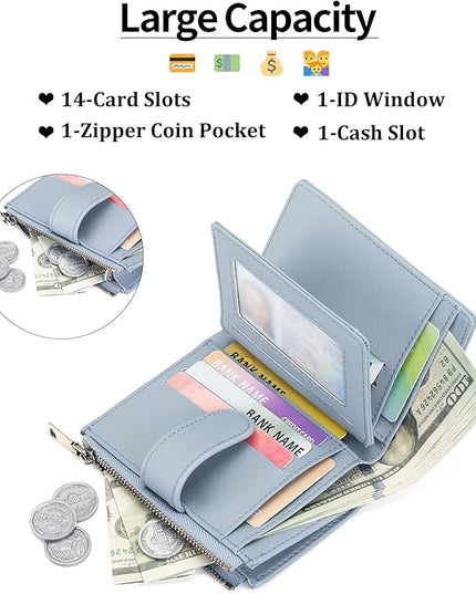 GAEKEAO Womens Wallet Small Leather RFID Blocking Bifold Zipper Pocket Wallet Card Case Purse with ID Window