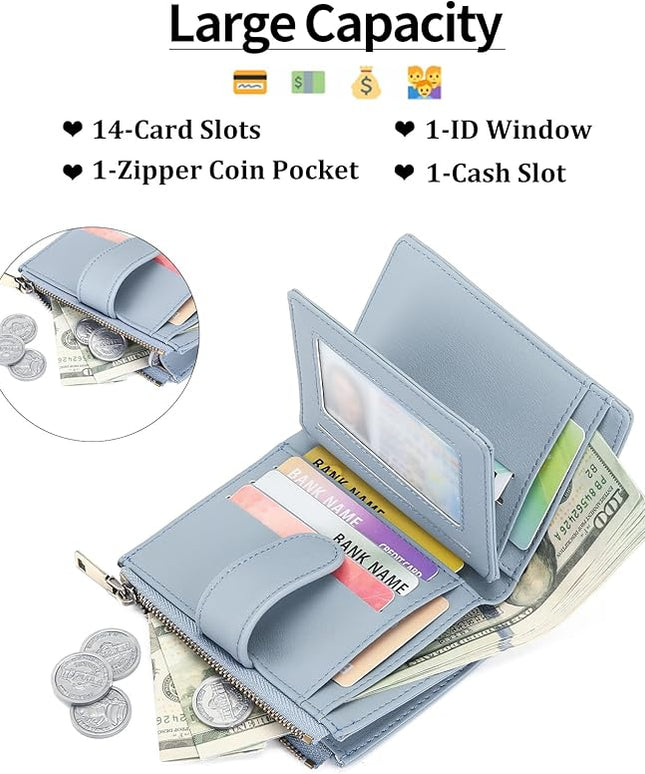 GAEKEAO Womens Wallet Small Leather RFID Blocking Bifold Zipper Pocket Wallet Card Case Purse with ID Window