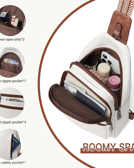 Sling Bag for Women Crossbody Bags Fanny Pack Sling Purse Backpack Vegan Leather Shoulder Bag Travel Anti Theft Beige