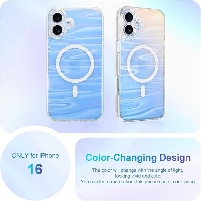 Cute Case for iPhone 16 Case for Women Girls [ Compatible with Magsafe ] Clear Glitter Girly Aesthetic Rainbow Sparkly Bling Magnetic Phone Cover, Iridescent Milky Way