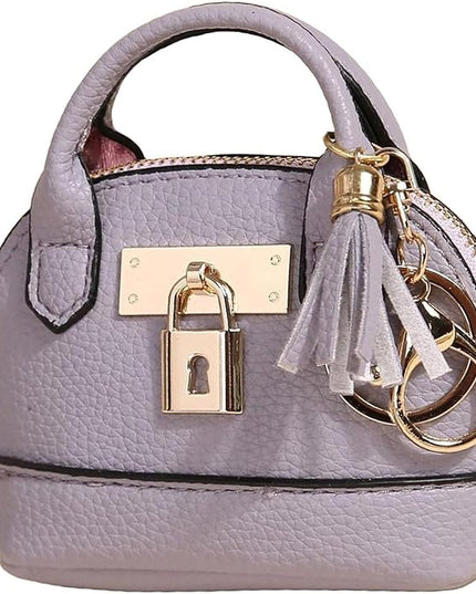 Cute Genuine Leather Keychain Coin Purse for Women with Tassels Mini Change Pouch Brown (Light Purple)