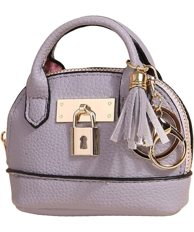 Cute Genuine Leather Keychain Coin Purse for Women with Tassels Mini Change Pouch Brown (Light Purple)